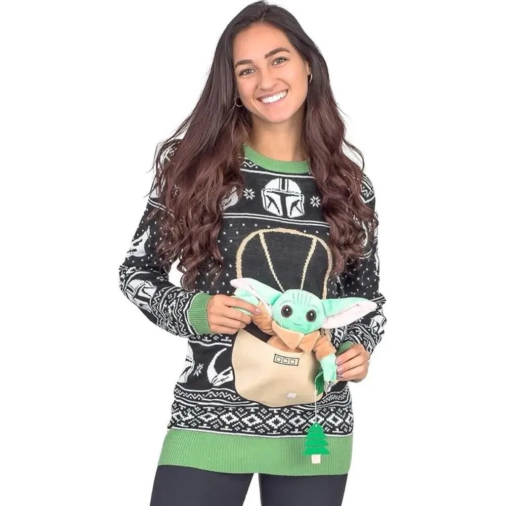 UNISEX STAR WARs Black and Green Sweater with Baby Yoda